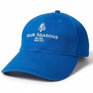 Four Seasons Hotel Seattle Washington Blue & White Strapback Hat 100% Cotton